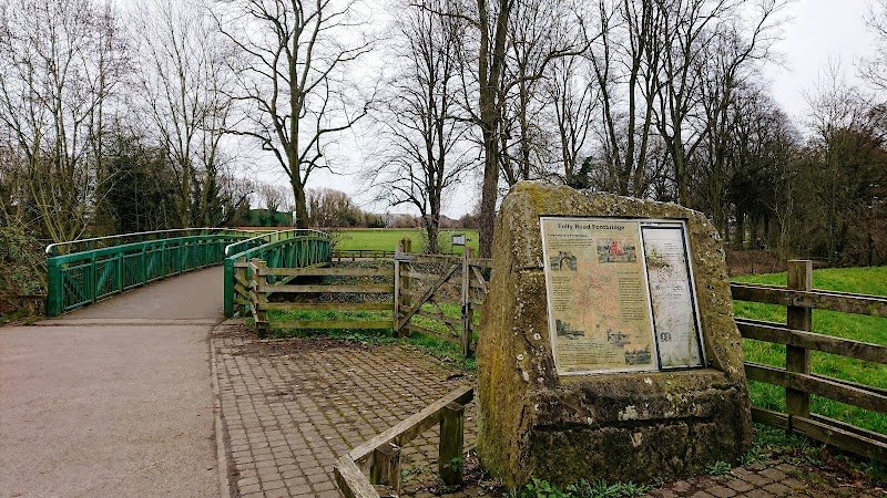 Folly houses and footbridge
